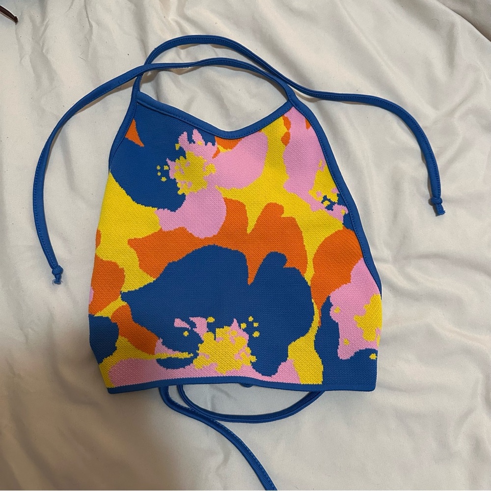 Colorful Floral Halter Top backless